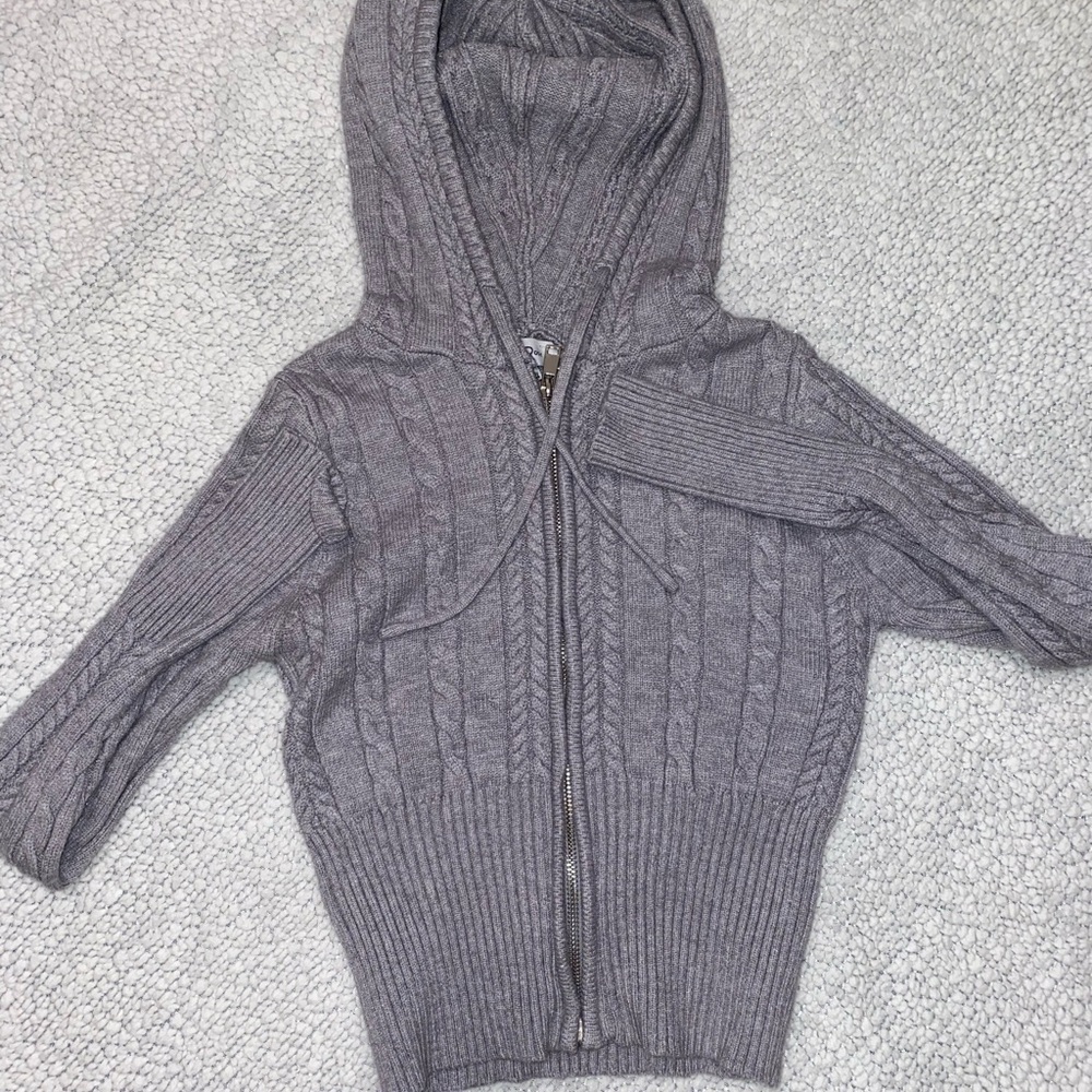 Gray Cable Knit Hooded Sweater